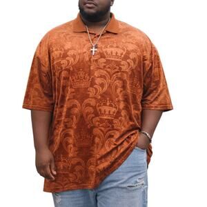 Above Man Men's 3XL Burnt Orange Velvet Paisley Crown Polo Streetwear 70s Retro